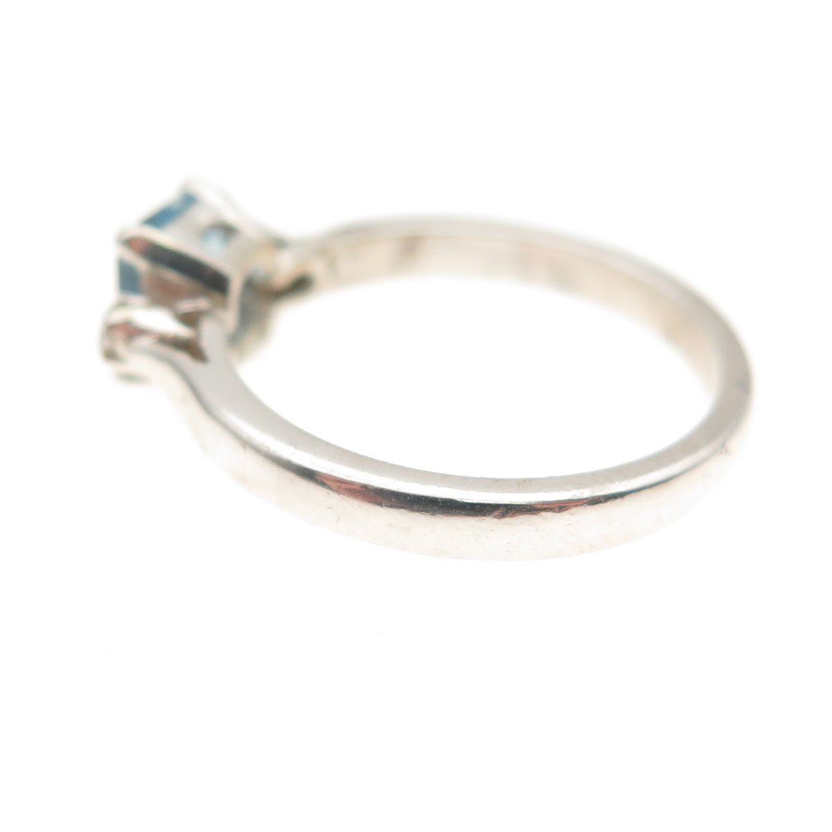 925 Sterling Silver Vintage Real Diamond & Aquamarine Ring Size 5.75