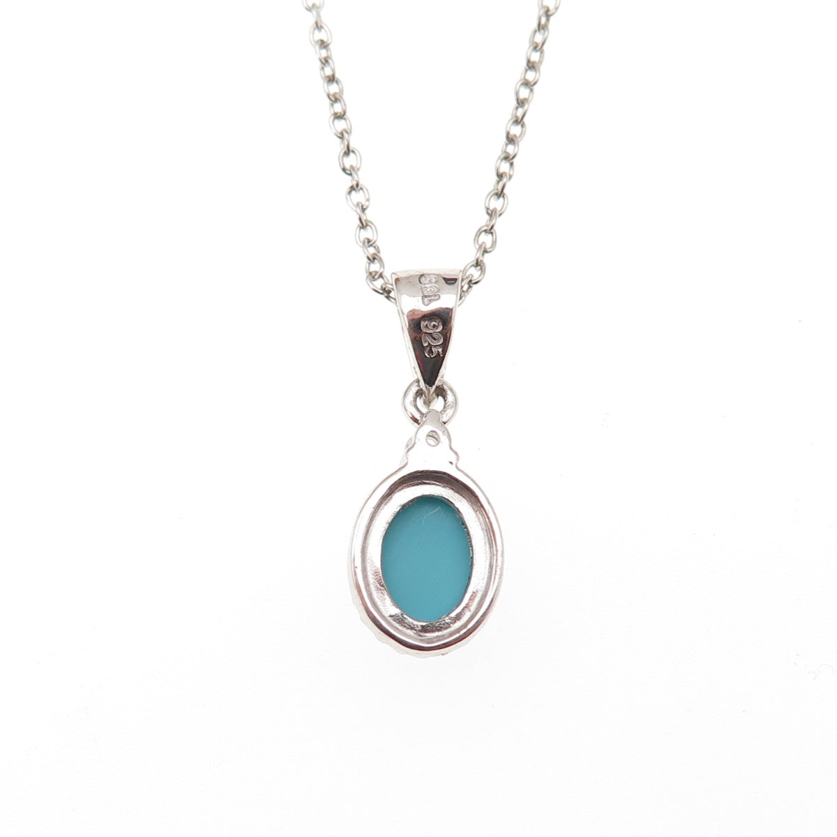 925 Sterling Silver Real Turquoise & White Topaz Cable Chain Necklace 18"