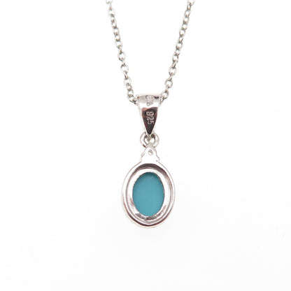 925 Sterling Silver Real Turquoise & White Topaz Cable Chain Necklace 18"