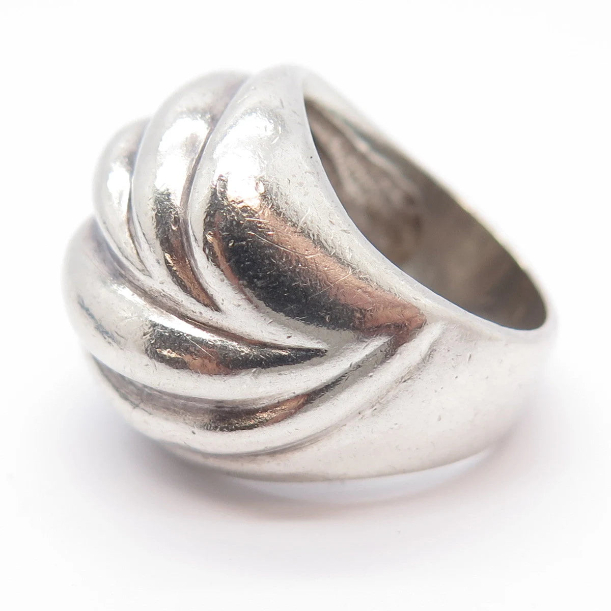 925 Sterling Silver Vintage Modernist Ribbed Wide Ring Size 5.75