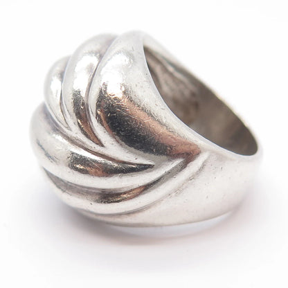 925 Sterling Silver Vintage Modernist Ribbed Wide Ring Size 5.75