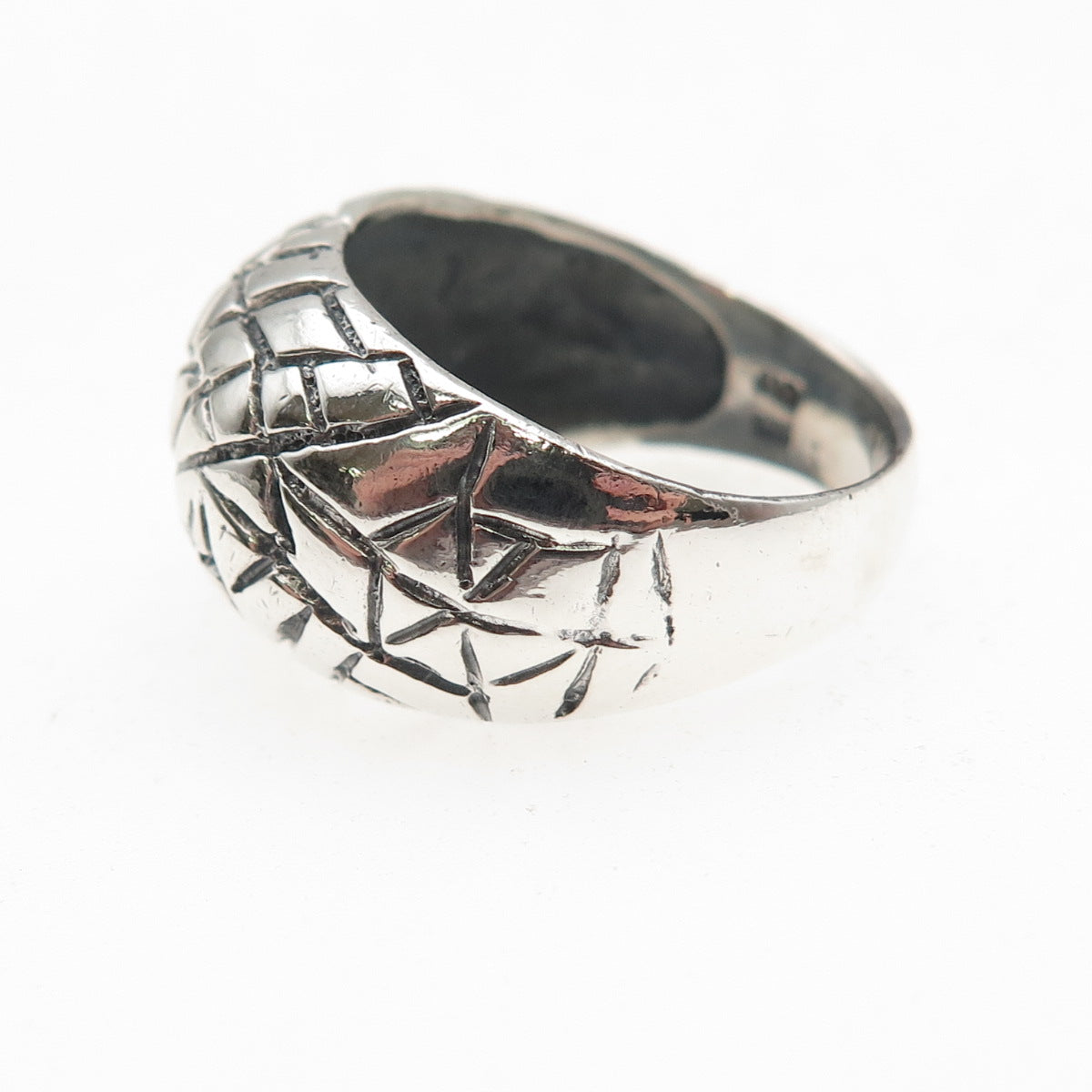 Charles Winston Sterling Silver Vintage Spider Web Oxidized Dome Ring Size 7.75