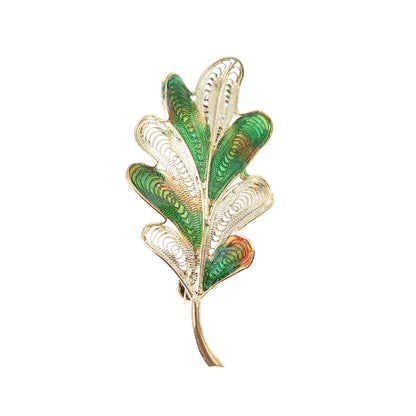 800 Silver Gold Plated Vintage Italy Enamel Floral Filigree Pin Brooch