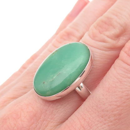 925 Sterling Silver Vintage Real Cabochon Chrysoprase Ring Size 7.5