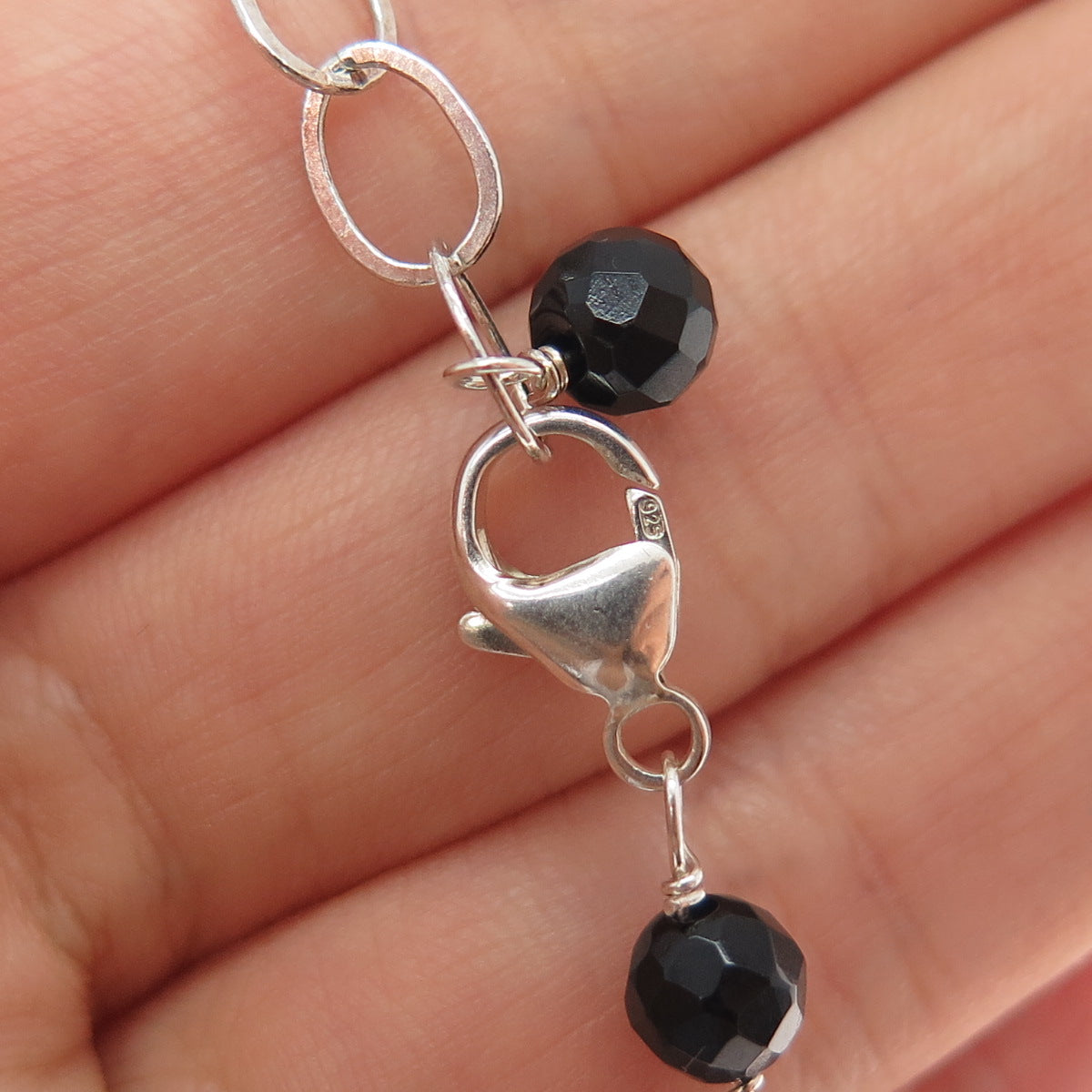 925 Sterling Silver Vintage Black & White Onyx Carnelian Turquoise Necklace 16"