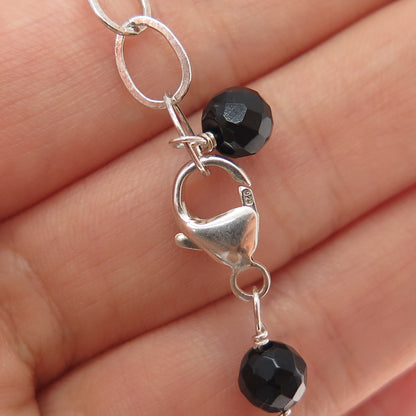 925 Sterling Silver Vintage Black & White Onyx Carnelian Turquoise Necklace 16"