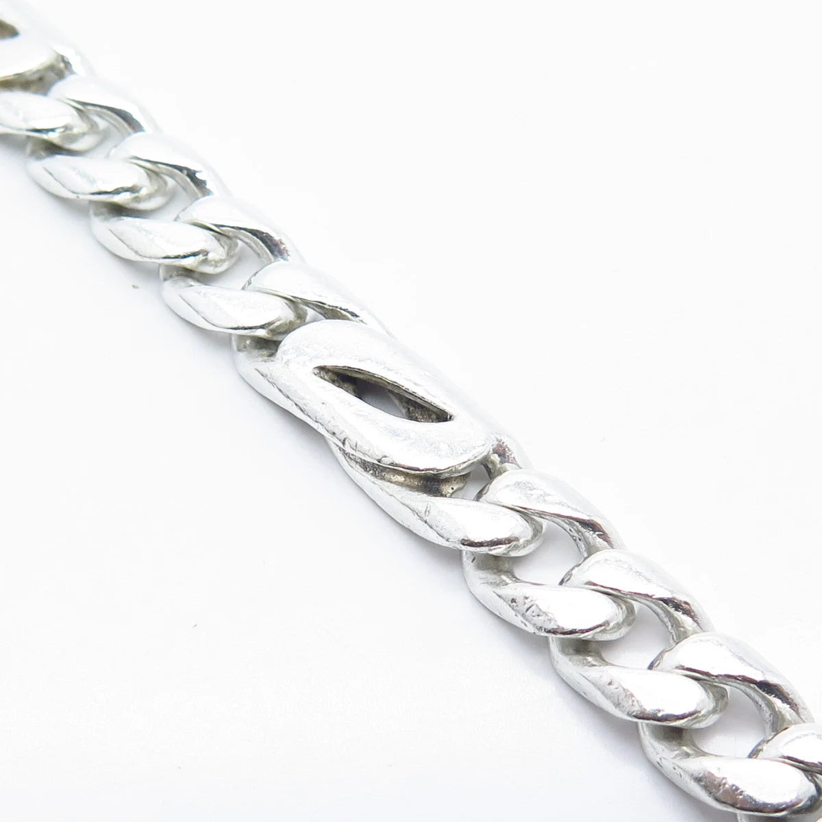 925 Sterling Silver Vintage Mexico Fancy Figaro Link Bracelet 8.75"