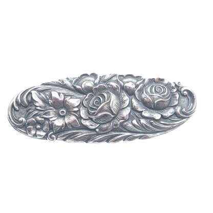 S. KIRK & SON 925 Sterling Silver Antique Repousse Flower Oxidized Brooch #12F
