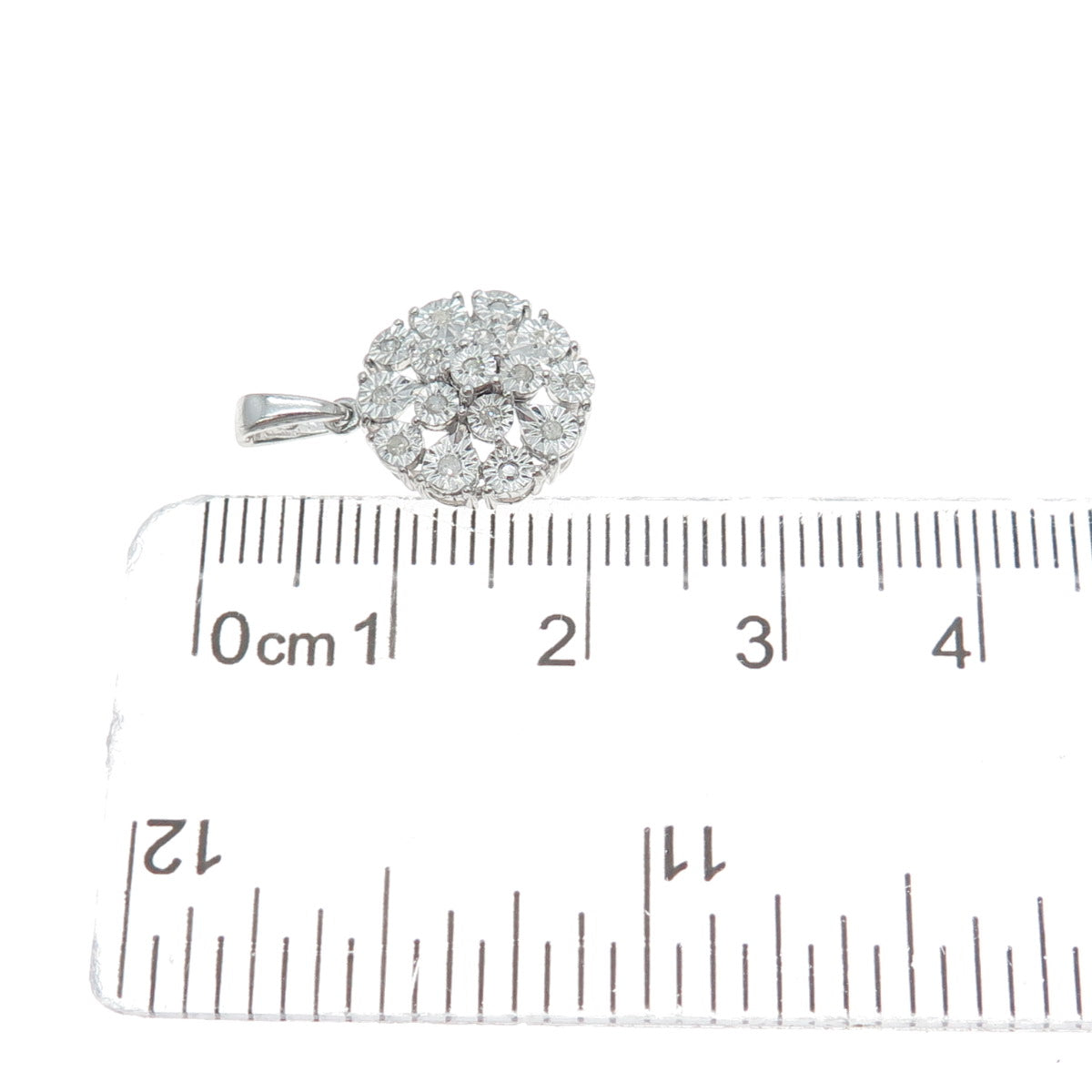 925 Sterling Silver Real Round-Cut Diamond Flower Minimalist Charm Pendant