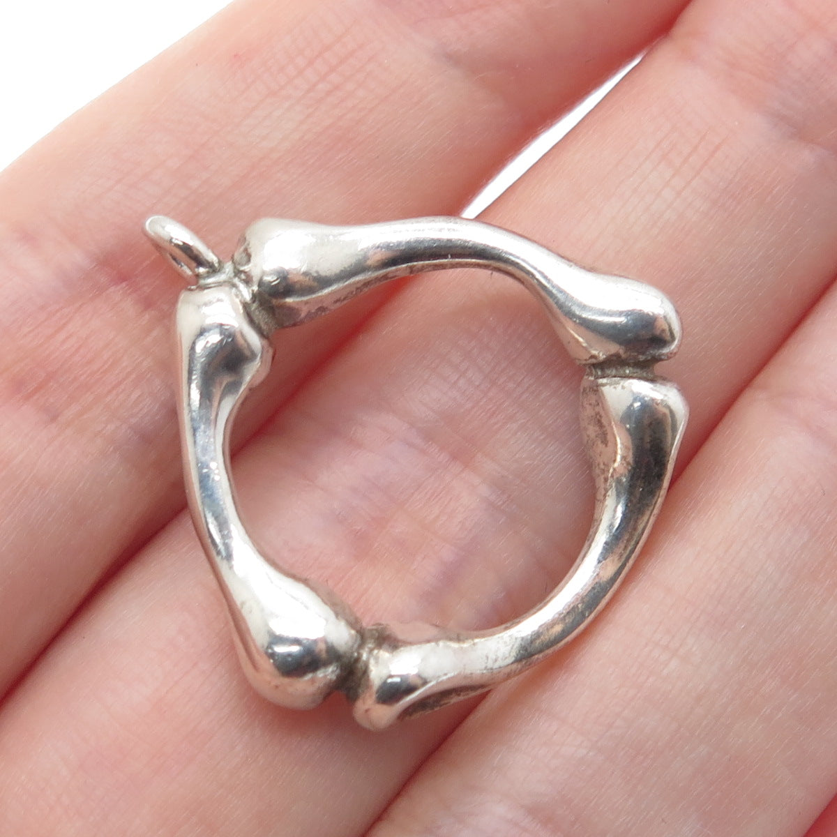 925 Sterling Silver Vintage Bone / Bamboo Modernist Pendant