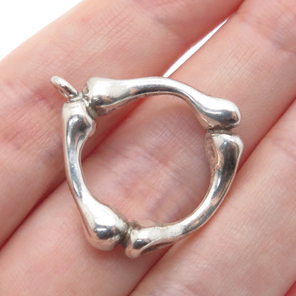 925 Sterling Silver Vintage Bone / Bamboo Modernist Pendant