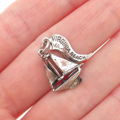 Pacific Jewelry 925 Sterling Vintage Sailboat Virginia Beach Mini Charm Pendant