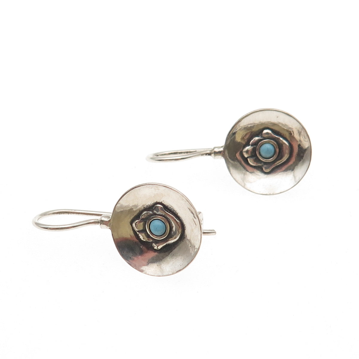 Neta 925 Sterling Silver Vintage Real Turquoise Hamsa Amulet Oxidized Earrings