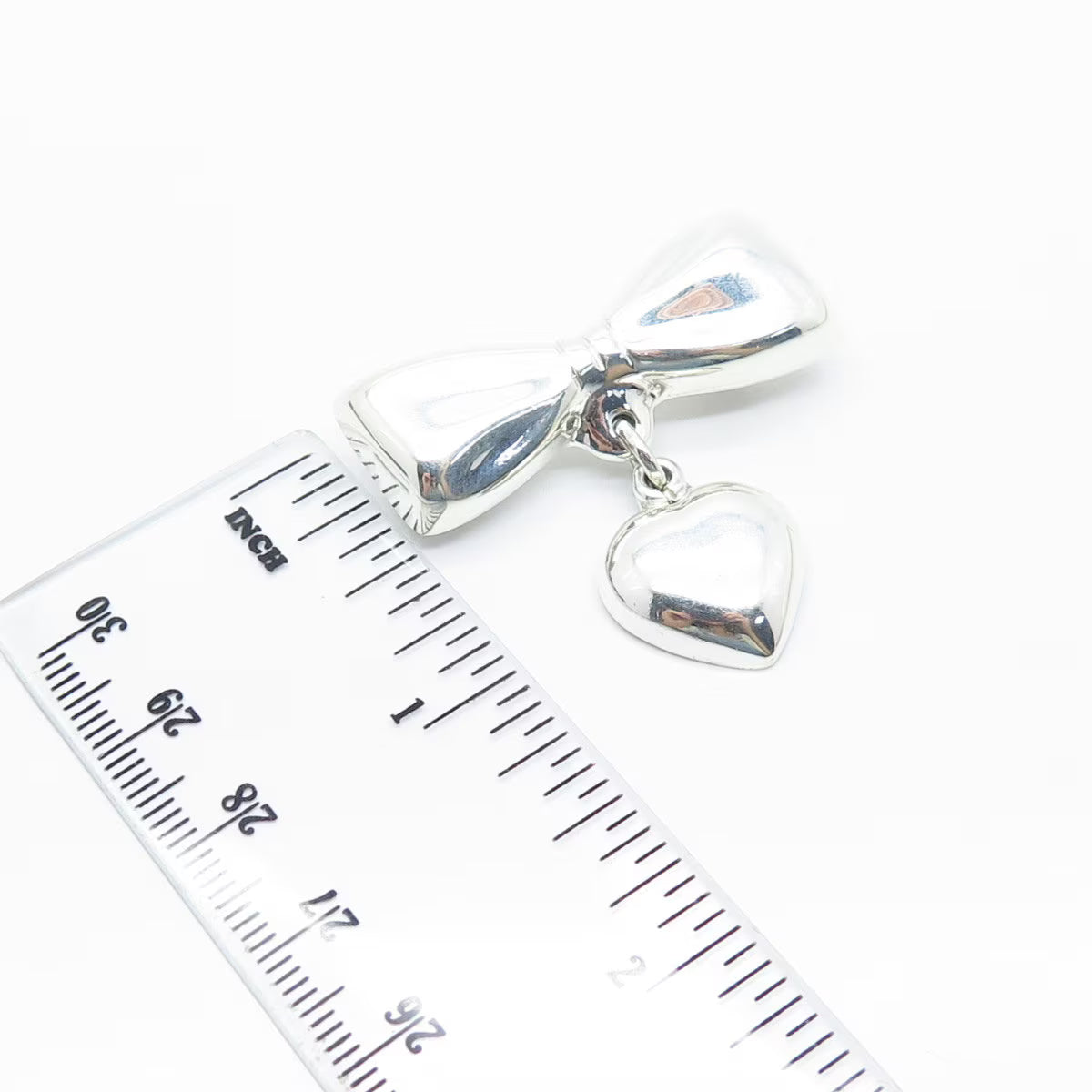 925 Sterling Silver Vintage Mexico Bow & Heart Pin Brooch