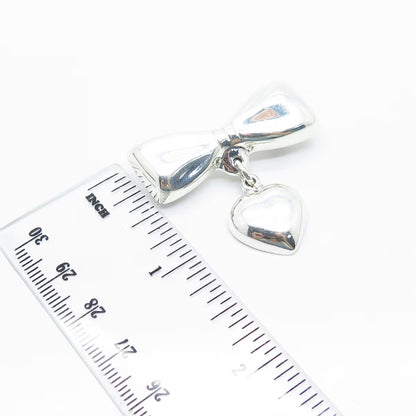 925 Sterling Silver Vintage Mexico Bow & Heart Pin Brooch