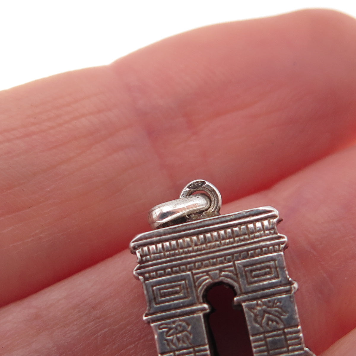 800 Silver Antique Art Deco France Arc de Triomphe Oxidized 3D Charm Pendant