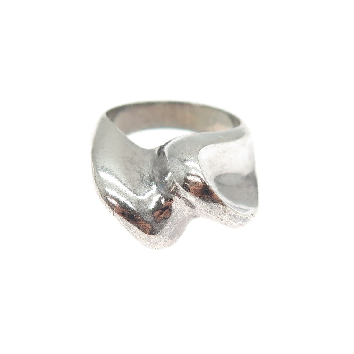 925 Sterling Silver Vintage Modernist Wavy Oxidized Ring Size 7.5