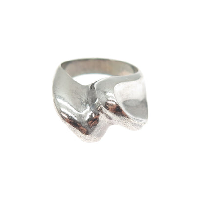 925 Sterling Silver Vintage Modernist Wavy Oxidized Ring Size 7.5