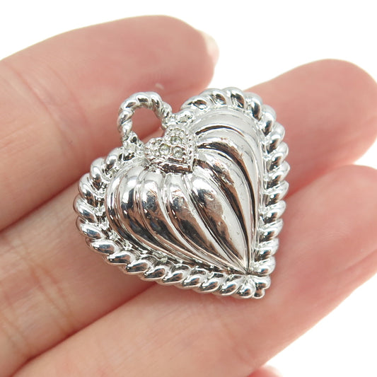 JUDITH RIPKA 925 Sterling Silver Round-Cut C Z Ribbed Heart Charm Pendant