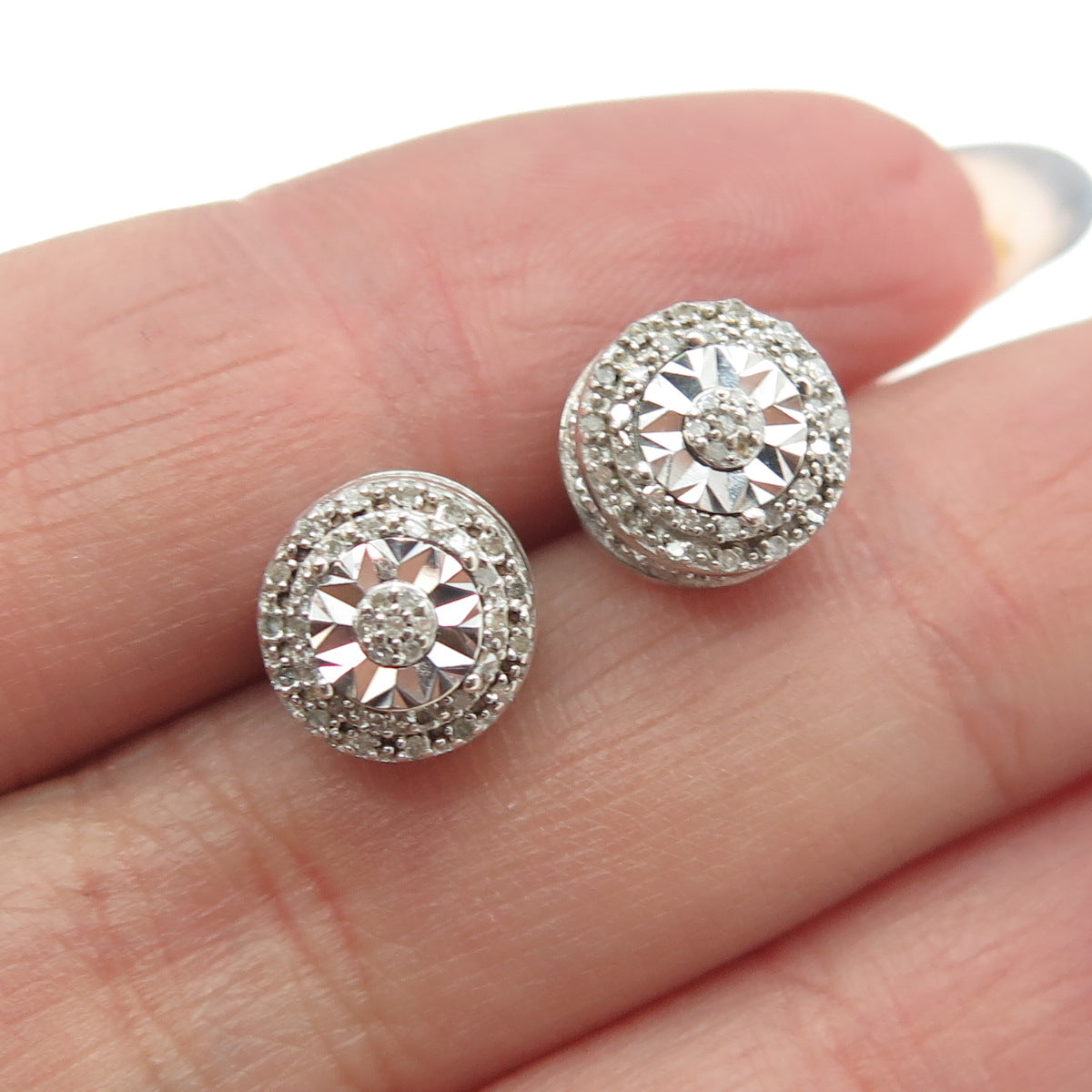 SK9 Allure Gems 925 Sterling Silver Real Round-Cut Diamond Stud Earrings