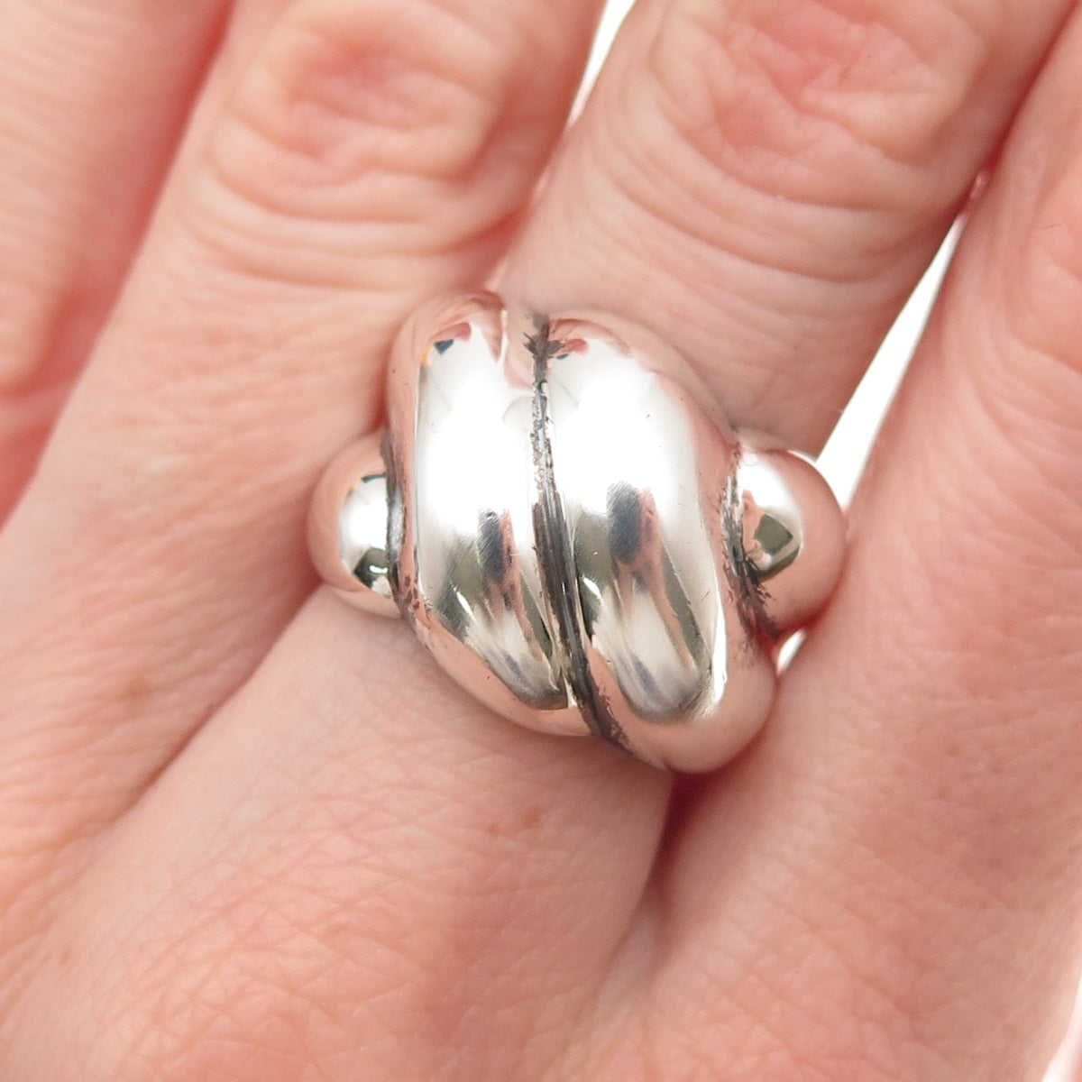 ESPO Joseph Esposito 925 Sterling Silver Vintage Modernist Ribbed Ring Size 7.25