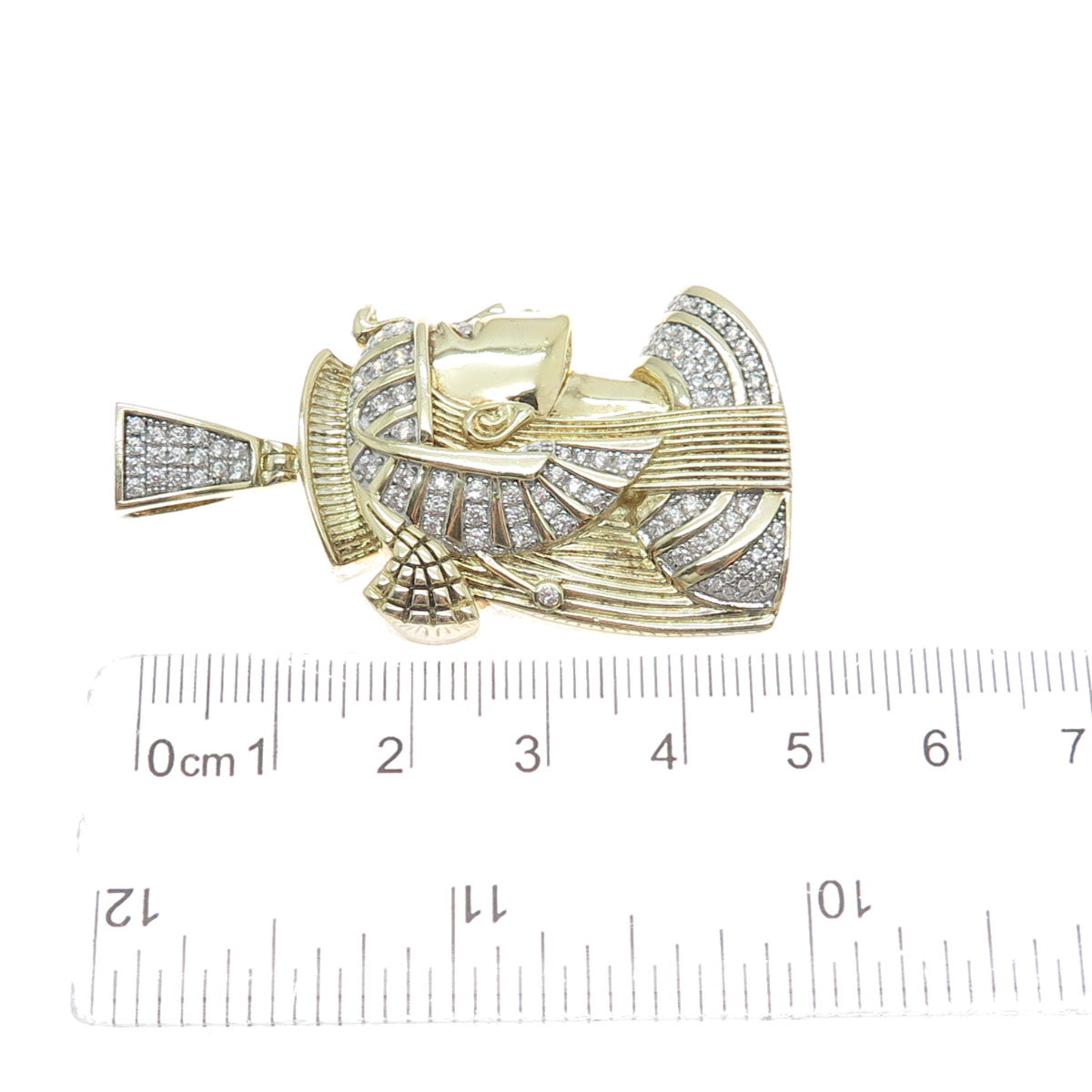 925 Sterling Silver Gold Plated Round-Cut Shaped C Z Egyptian Pharaoh Pendant