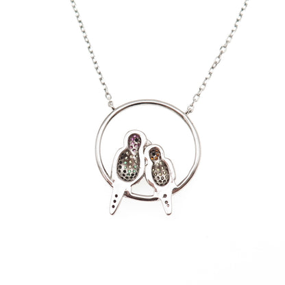 925 Sterling Real Round-Cut Multi-Color Gem Birds Cable Chain Necklace 16-18"