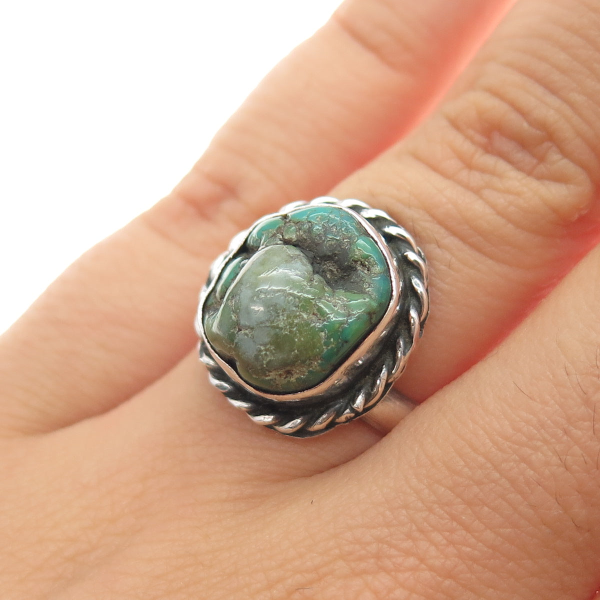 Kenneth Jones Navajo Old Pawn 925 Sterling Silver Vintage Turquoise Ring Size 6