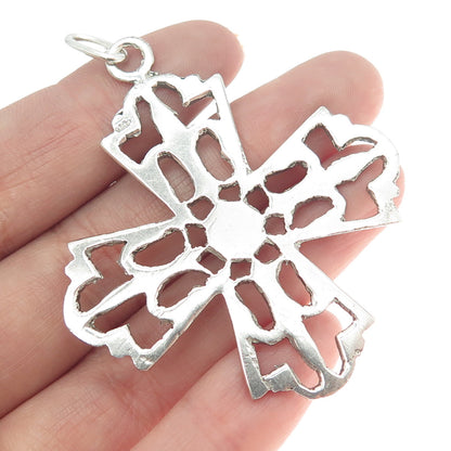 925 Sterling Silver Antique Art Deco Fleur de Lis Cross Religious Pendant