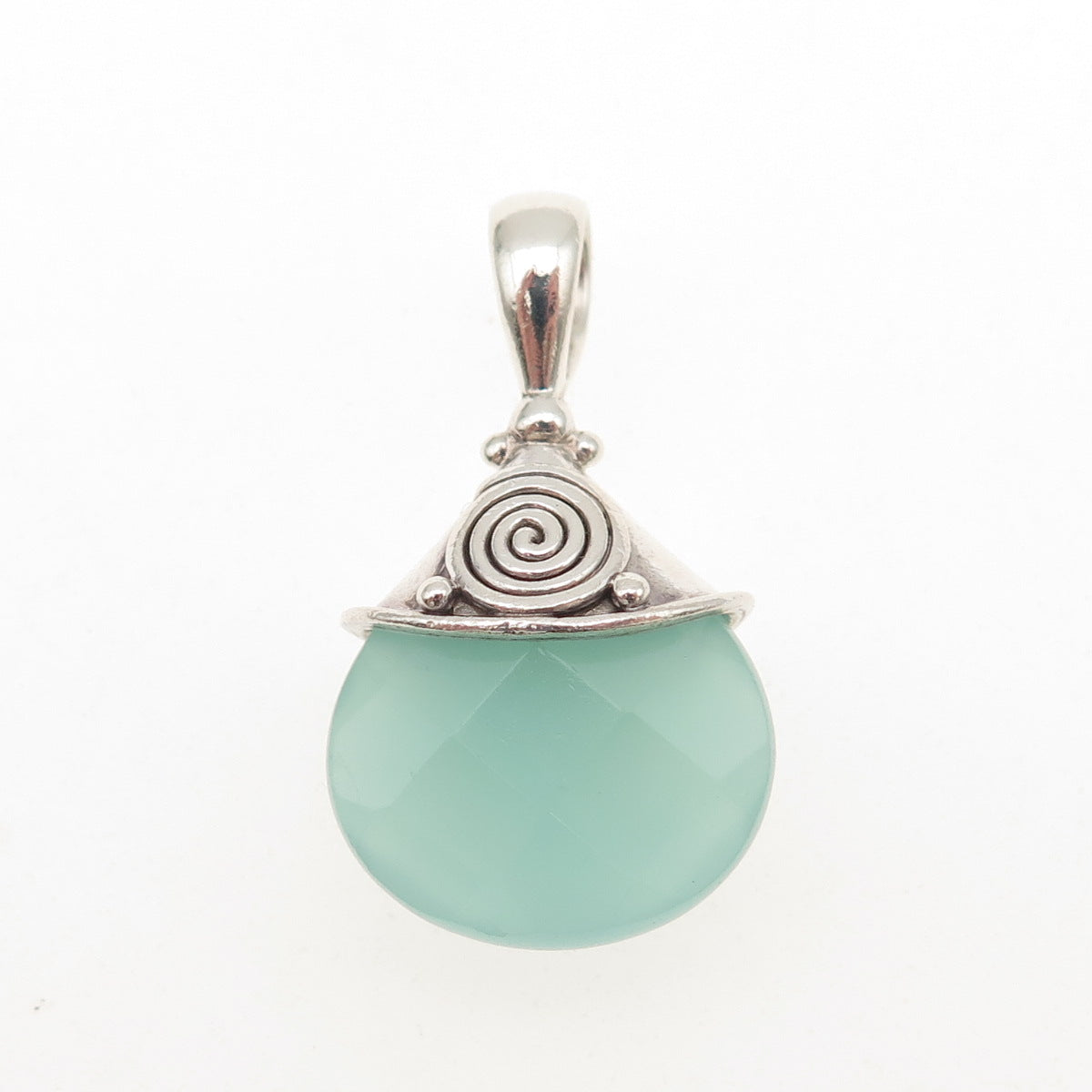 SAJEN 925 Sterling Silver Vintage Real Chalcedony Modernist Spiral Charm Pendant