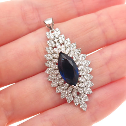 925 Sterling Silver Marquise-Cut Blue & Round-Cut White C Z Charm Pendant