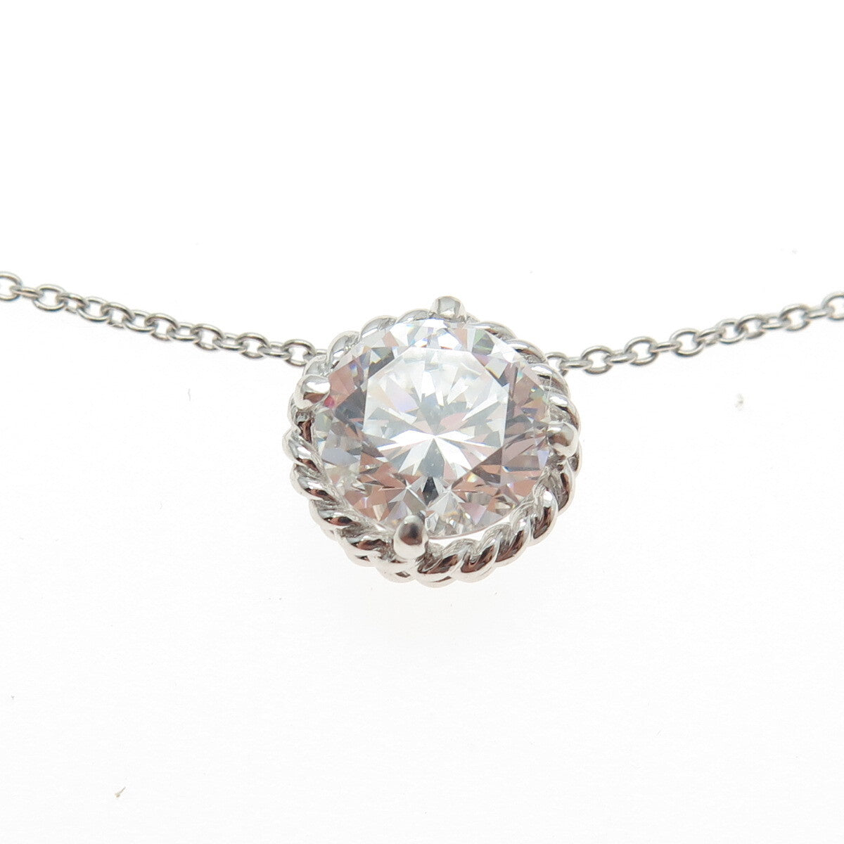 925 Sterling Silver Round-Cut Shaped C Z Rolo Chain Necklace 18"