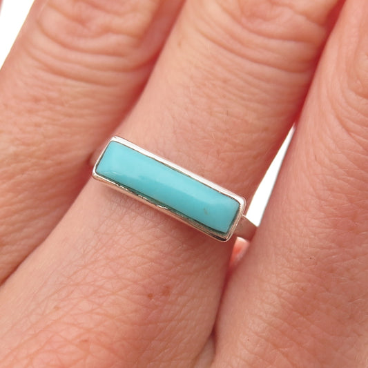 925 Sterling Silver Vintage Mexico Real Turquoise Bar Ring Size 8