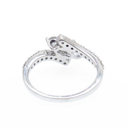 925 Sterling Silver Round-Cut C Z Promise Bypass Ring Size 7