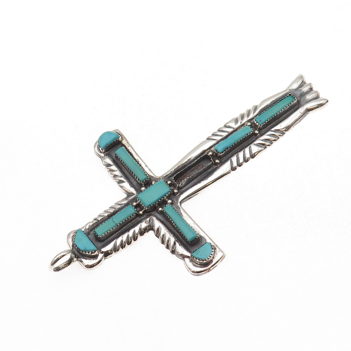 Lupe Iule Zuni Old Pawn Sterling Turquoise Cross 80.2g Pendant (missing stone)