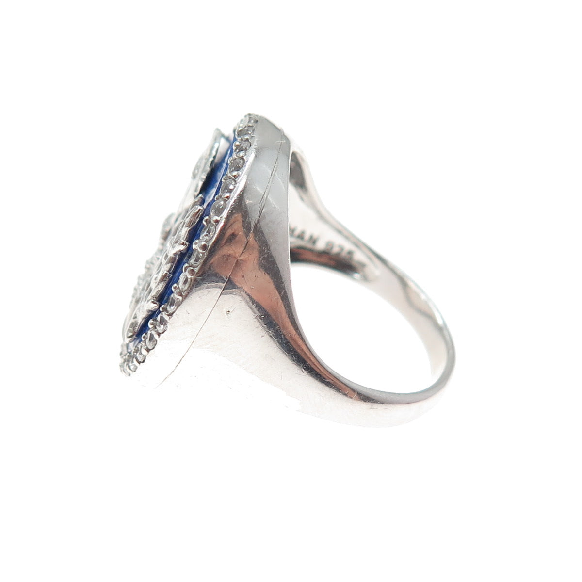 HAN 925 Sterling Silver Enamel Round-Cut C Z Sea Life Ring Size 7.25