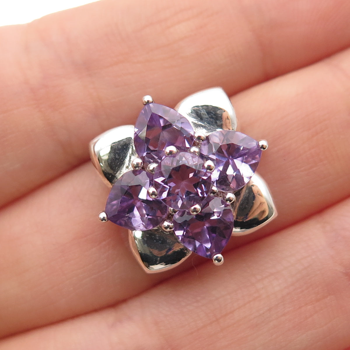 925 Sterling Silver Vintage Real Heart & Round-Cut Amethyst Mini Slide Pendant