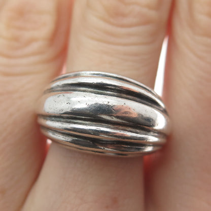 925 Sterling Silver Vintage DPL Modernist Ribbed Dome Ring Size 7.75