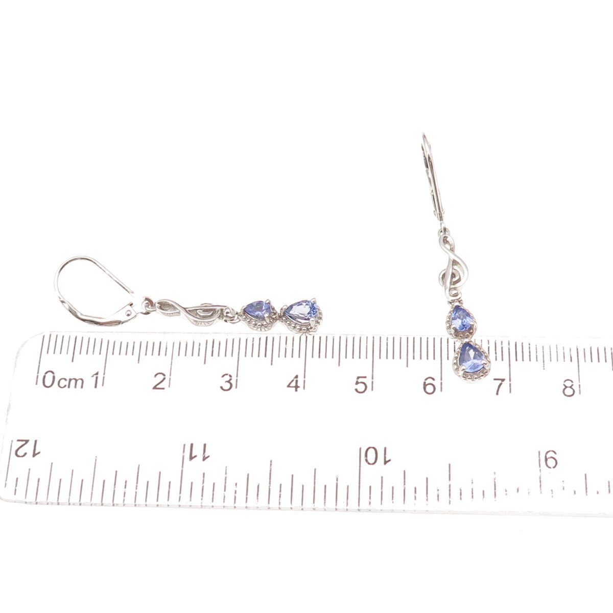 Chuck Clemency 925 Sterling Silver Real Tanzanite Treble Clef Dangle Earrings