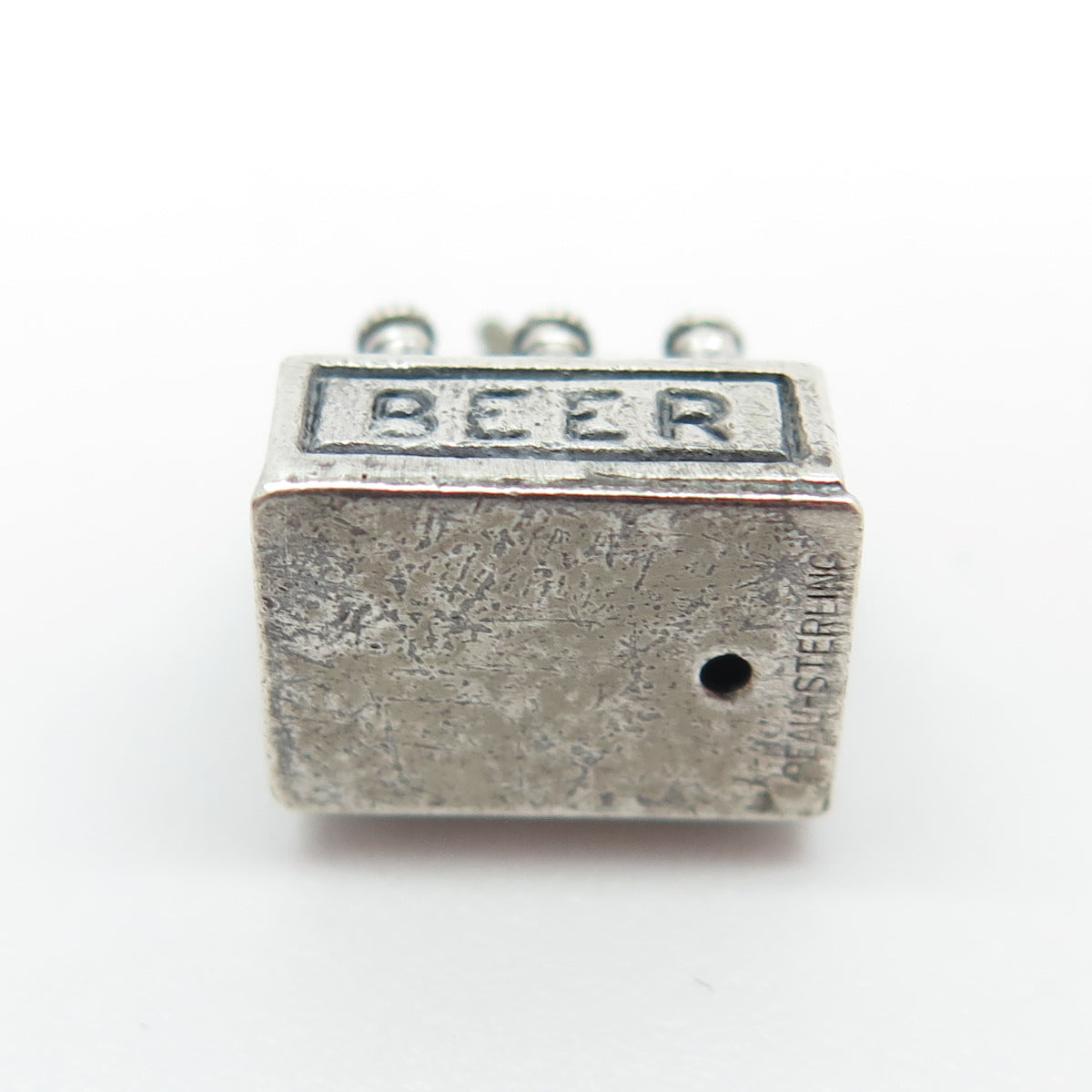 BEAU 925 Sterling Silver Antique Art Deco Beer Case Minimalist 3D Charm Pendant