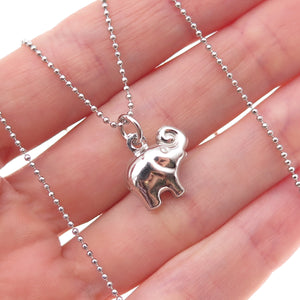 925 Sterling Silver Elephant Ball Beaded Chain Necklace 16"