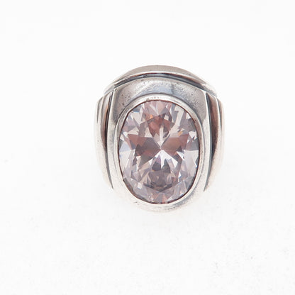 925 Sterling Silver Vintage Oval-Cut Lavender C Z Oxidized Ring Size 6.25