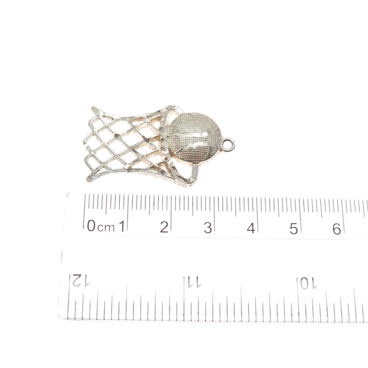 925 Sterling Silver Vintage Basketball Hoop & Ball Charm Pendant
