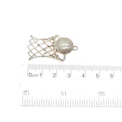 925 Sterling Silver Vintage Basketball Hoop & Ball Charm Pendant