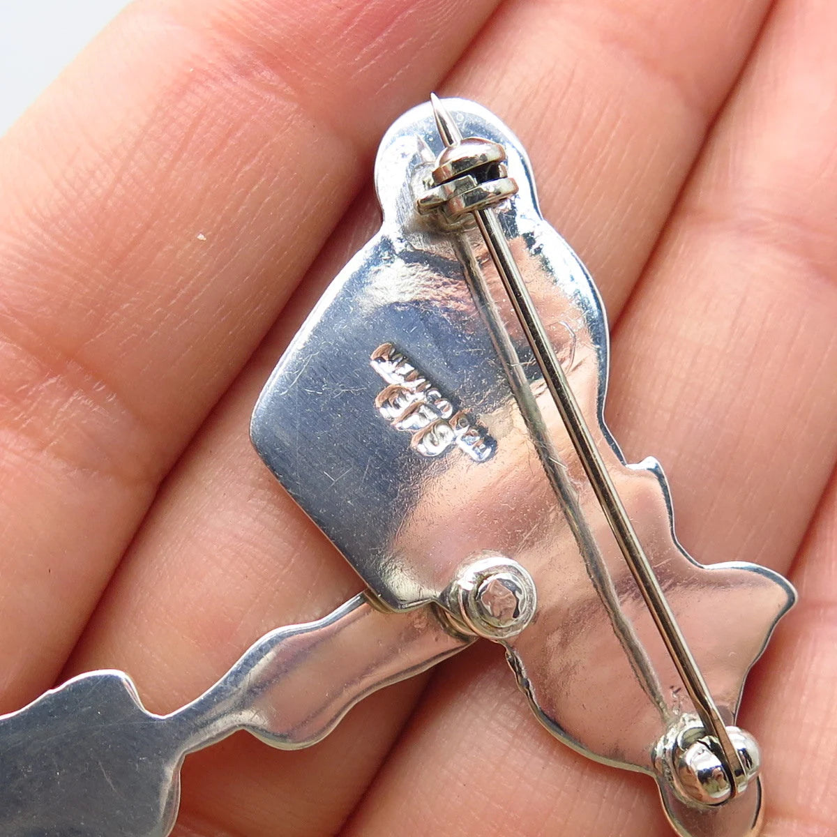 925 Sterling Silver Vintage Mexico Cat & Mouse Movable Pin Brooch