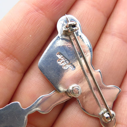 925 Sterling Silver Vintage Mexico Cat & Mouse Movable Pin Brooch