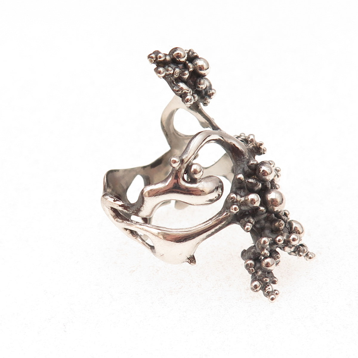 925 Sterling Silver Vintage Modernist Granulated Oxidized Ring Size 6.25