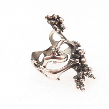 925 Sterling Silver Vintage Modernist Granulated Oxidized Ring Size 6.25