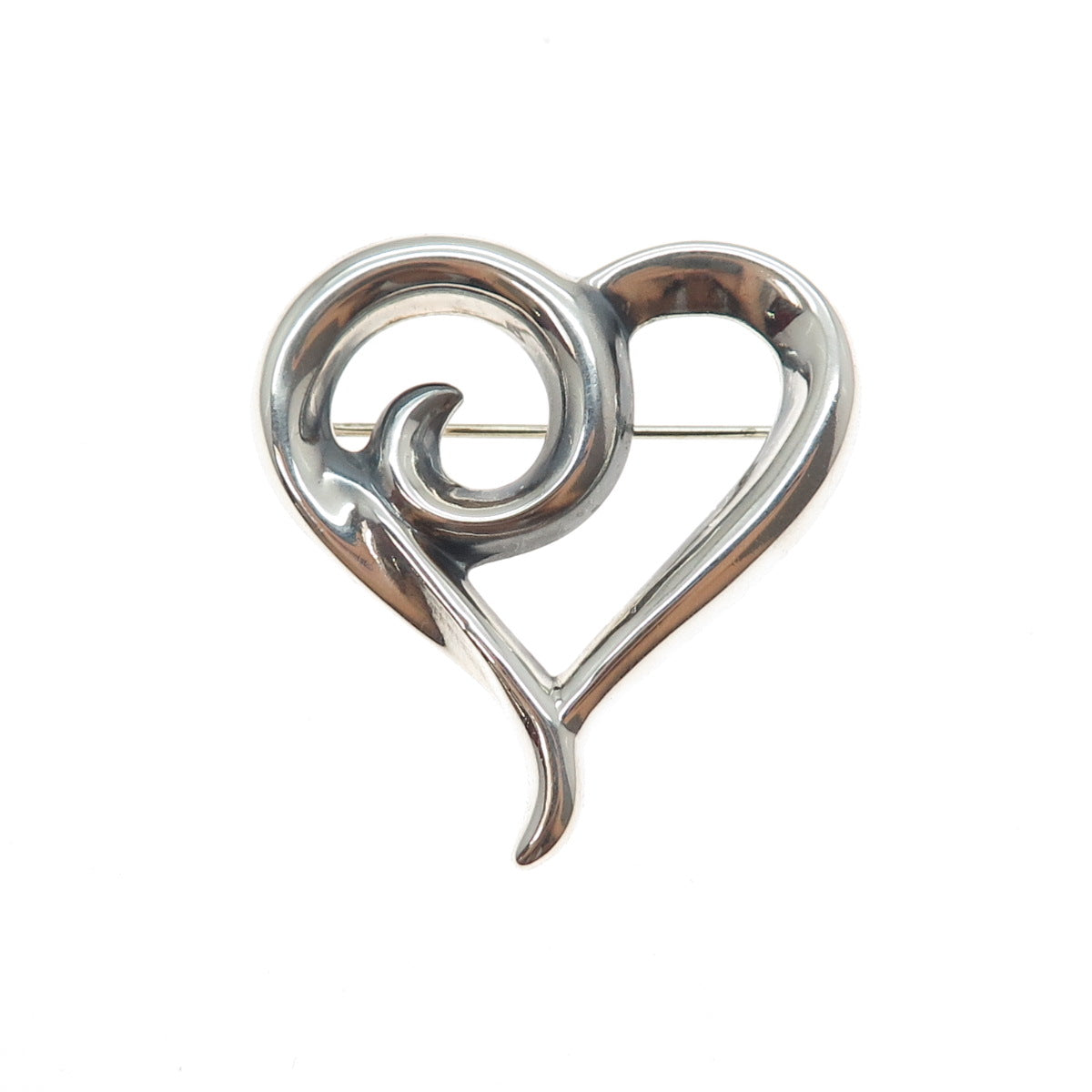 925 Sterling Silver Vintage Modernist Heart Oxidized Pin Brooch