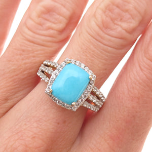 Chuck Clemency 925 Sterling Gold Plated Real Turquoise & White Topaz Ring Size 8